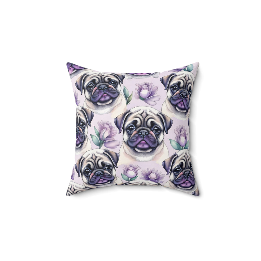 Lilac Pug Spun Polyester Square Pillow