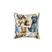 Puppies and Blue Hydrangeas Pillow from Yumigara