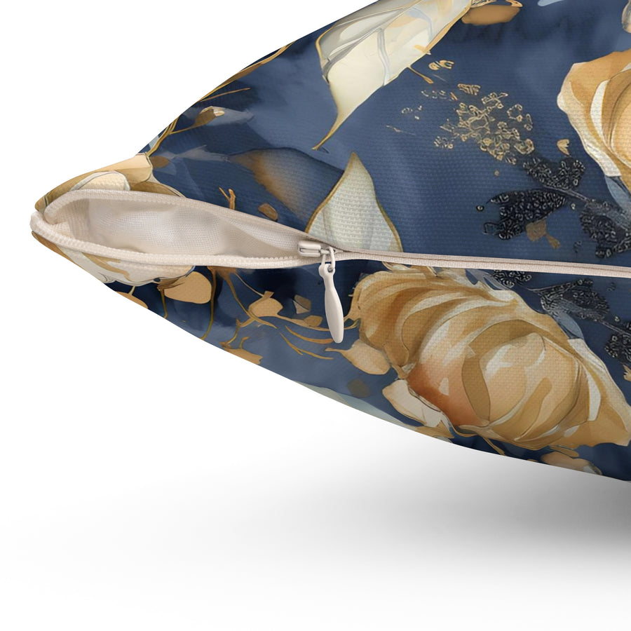 Black and Gold Flower Spun Polyester Square Pillow
