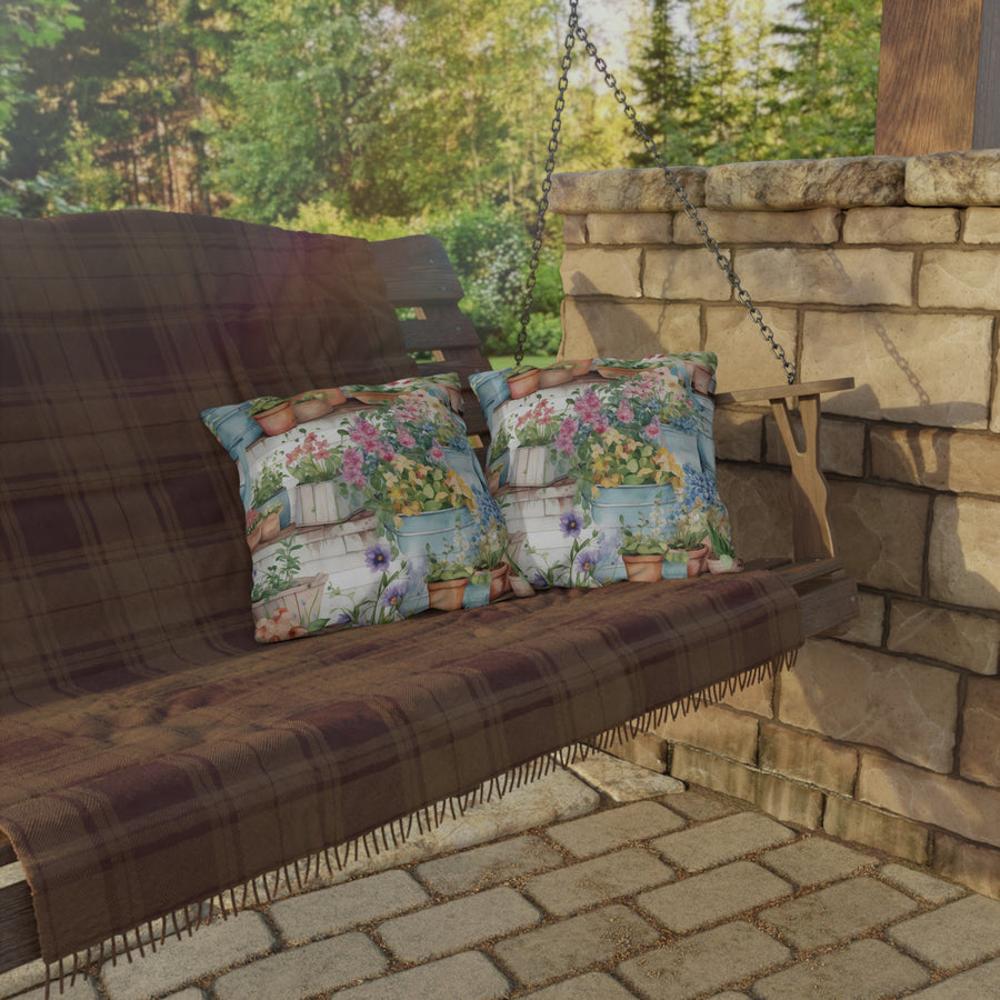 Rustic Cottage Garden With Wildflowers Outdoor Pillow