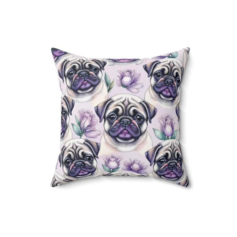 Lilac Pug Spun Polyester Square Pillow