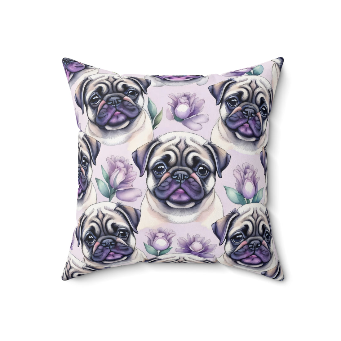 Lilac Pug Spun Polyester Square Pillow