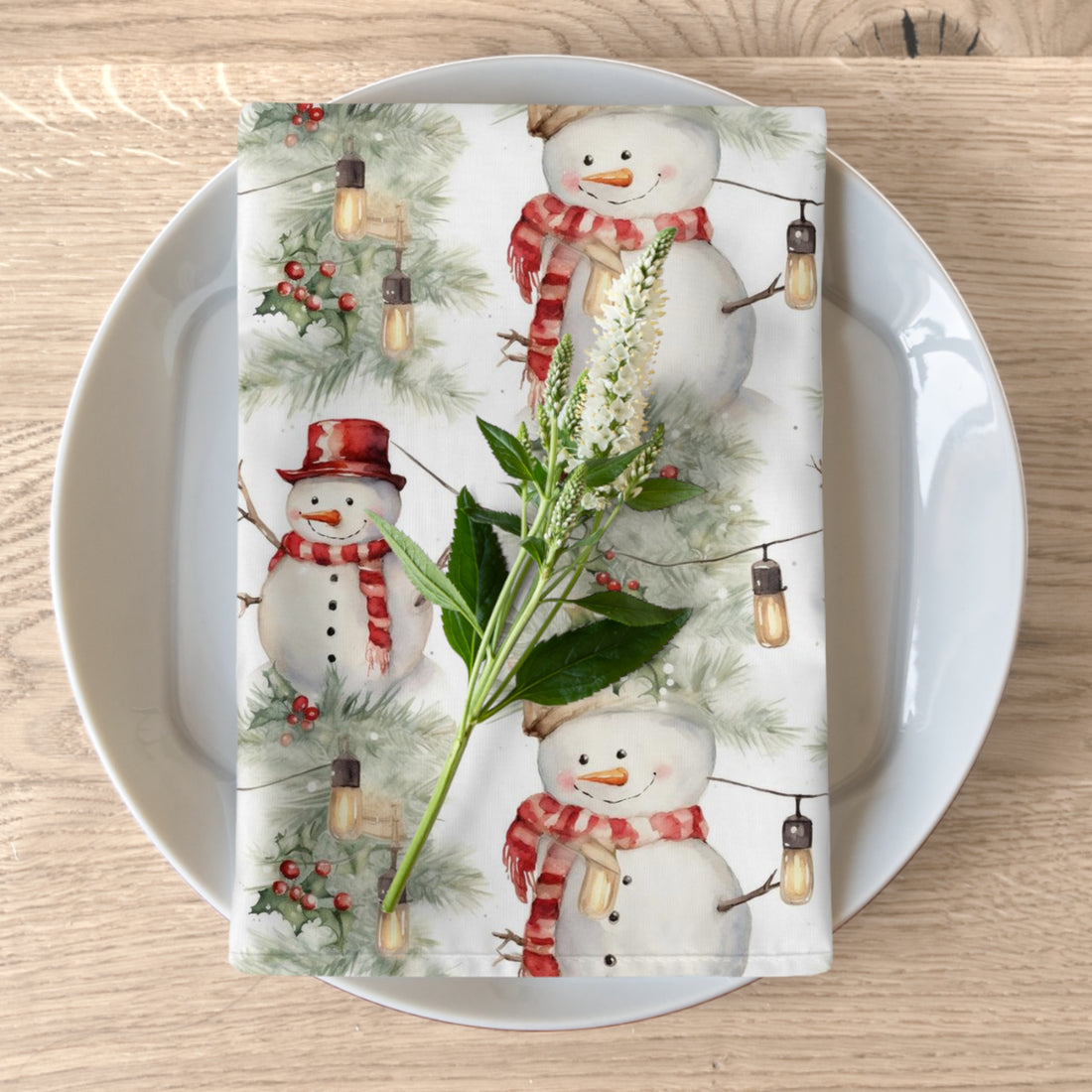 Mr. Snowman Polyester Table Napkins