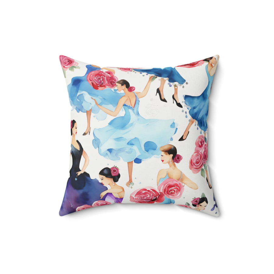 Flamenco Dancer Pillow in Blue and Black with Roses from Yumigara