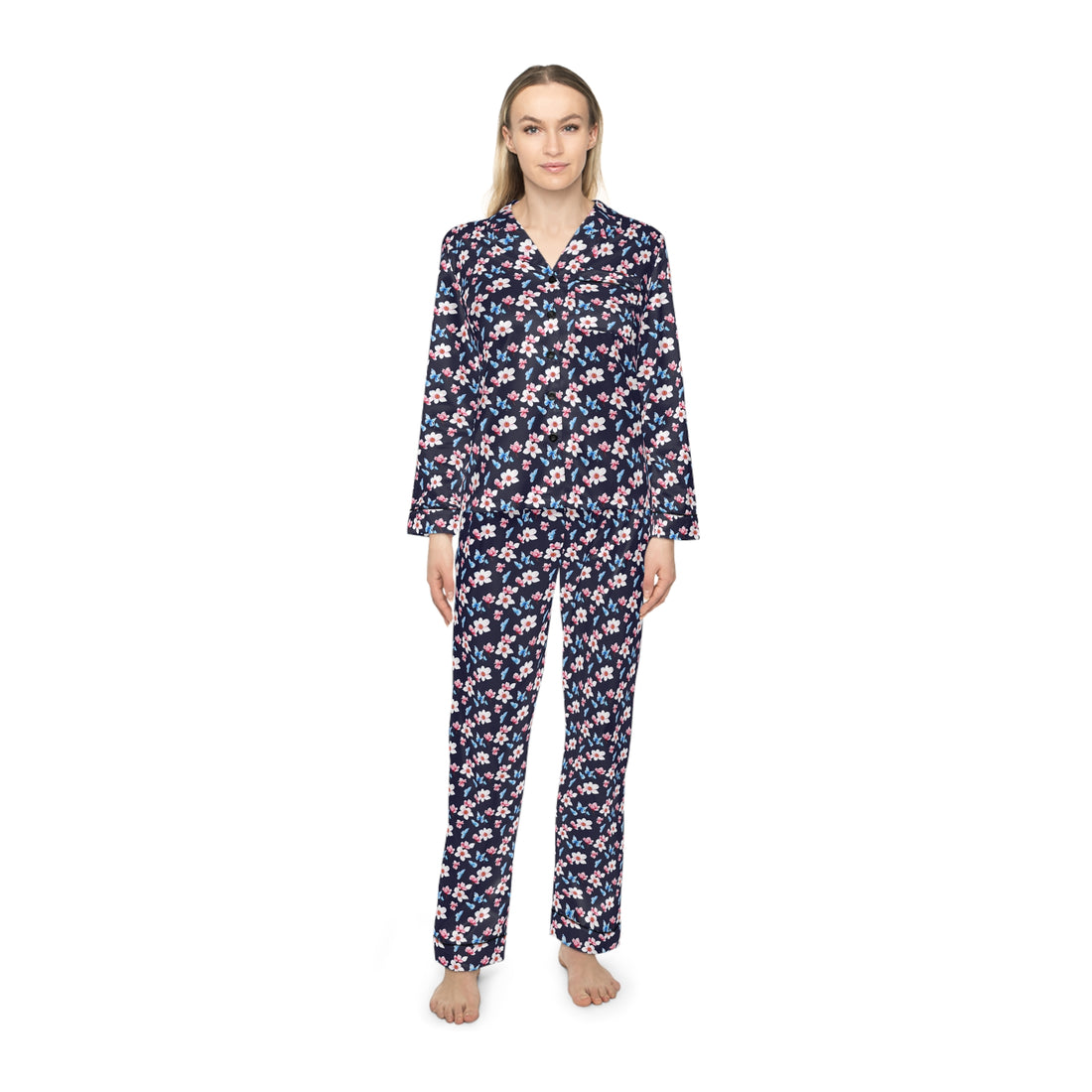 Cherry and Magnolia Bloom Women's Luxury Satin Pajamas (AOP)