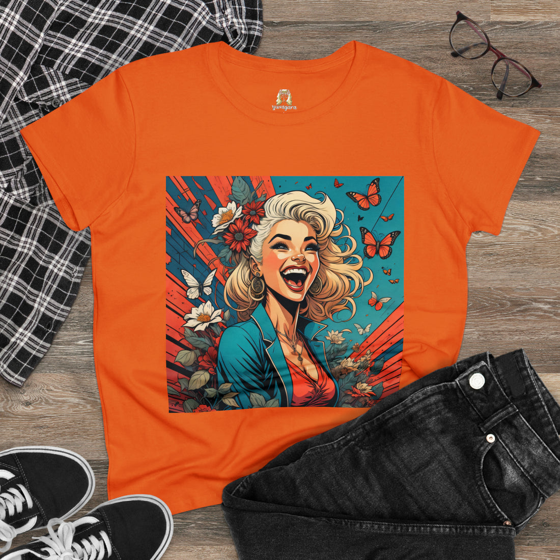 Happiness Laughter and Butterflies Marilyn Women's Midweight Cotton Tee