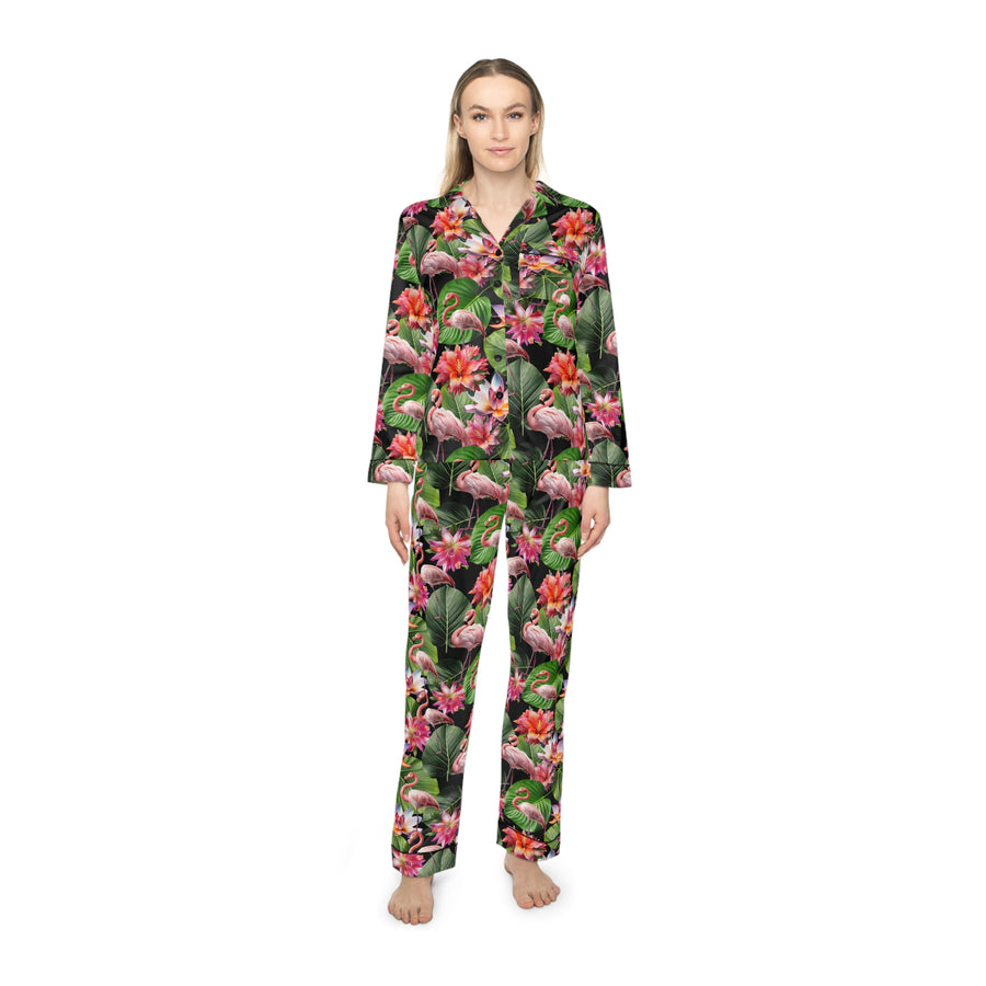 Blushing Flamingo Women's Luxury Satin Pajamas (AOP)