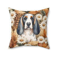 Basset Hound In The Meadow of Autumn Daisies Pillow