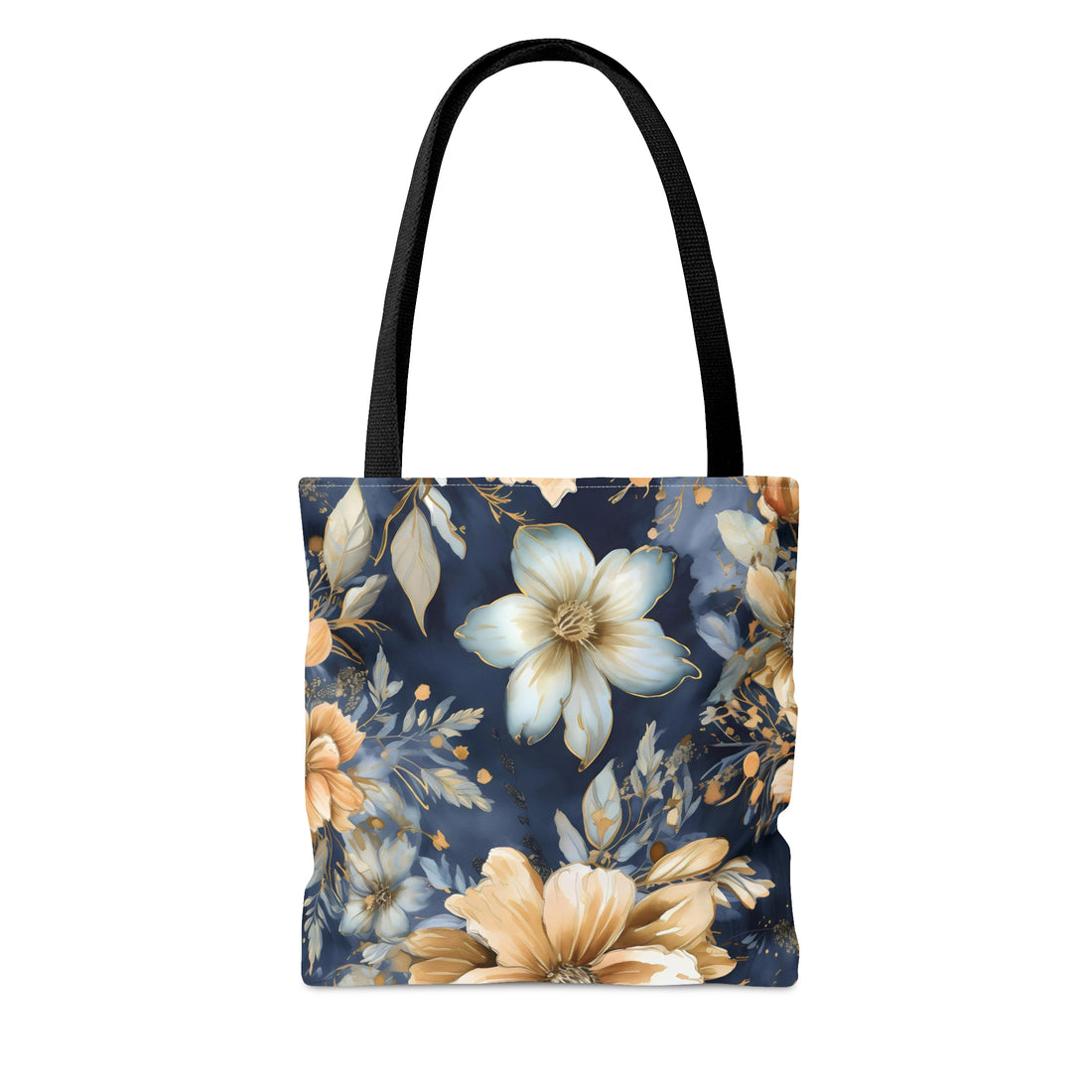 Blue and Beige Floral Tote Bag