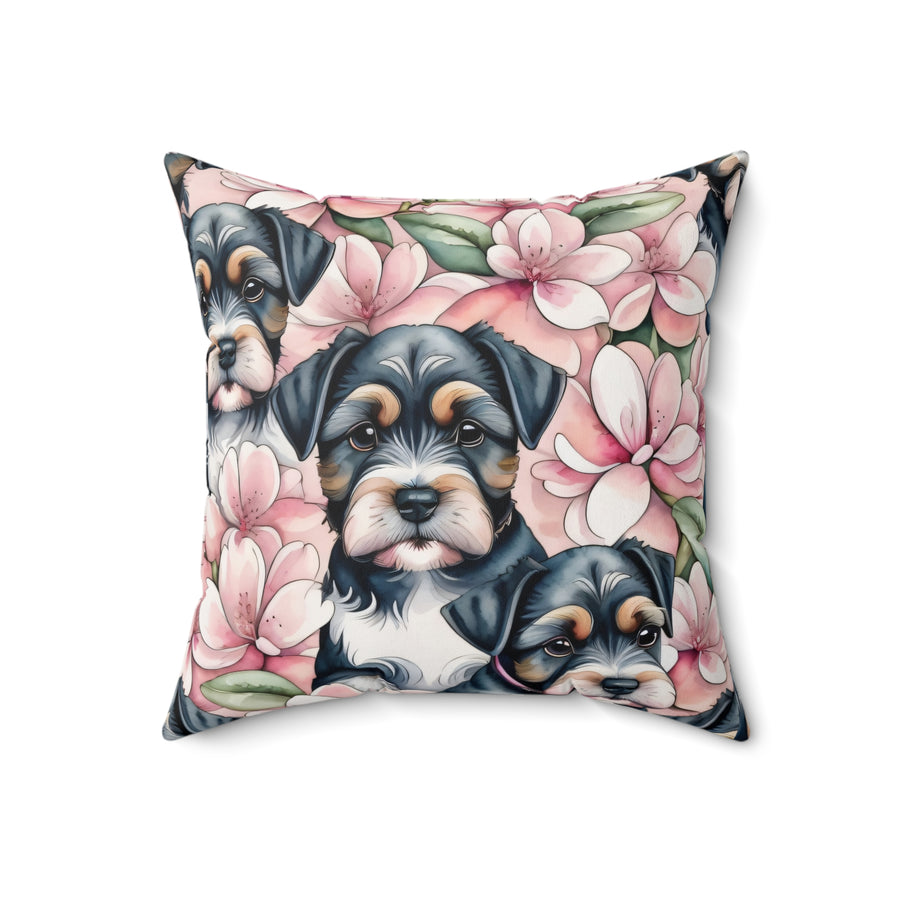 Sakura Schnauzer Magnolia Spun Polyester Square Pillow