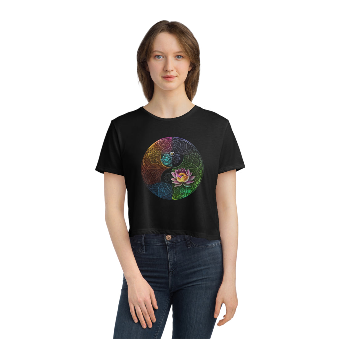 Lotus Blossom: Chakra Seed of Life Women's Flowy Cropped Tee