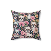 Shih Tzus and Dandelions Spun Polyester Square Throw Pillow