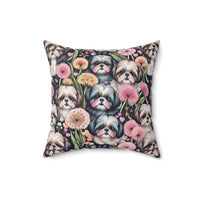 Shih Tzus and Dandelions Spun Polyester Square Throw Pillow