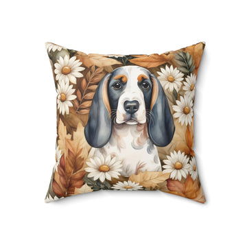 Basset Hound In The Meadow of Autumn Daisies Pillow