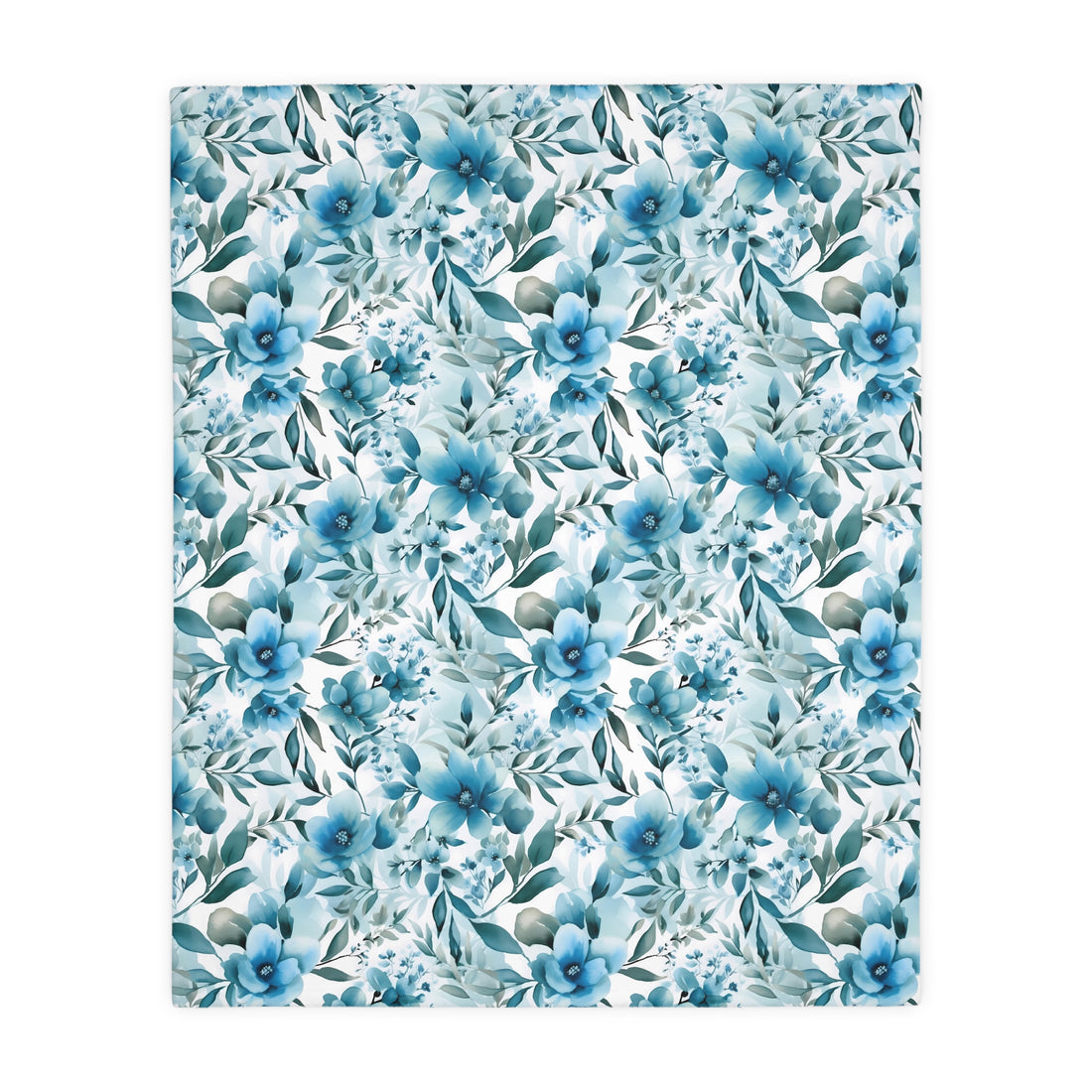 Floral Blue Velveteen Reversible Blanket