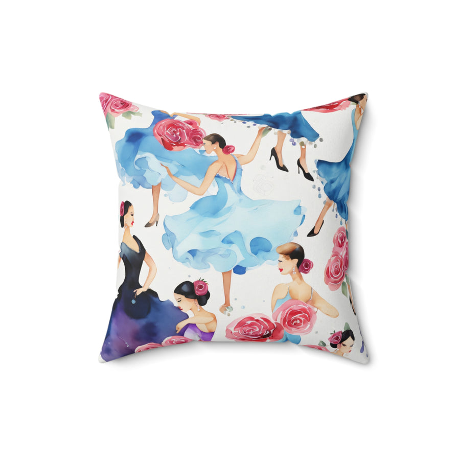 Flamenco Dancer Pillow in Blue and Black with Roses from Yumigara