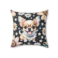 Chihuahua Daisy Midnight Stars Spun Polyester Square Pillow