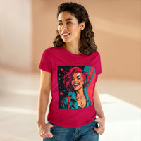Happiness Laughter and Stars Pink Starburst Women's Midweight Cotton Tee