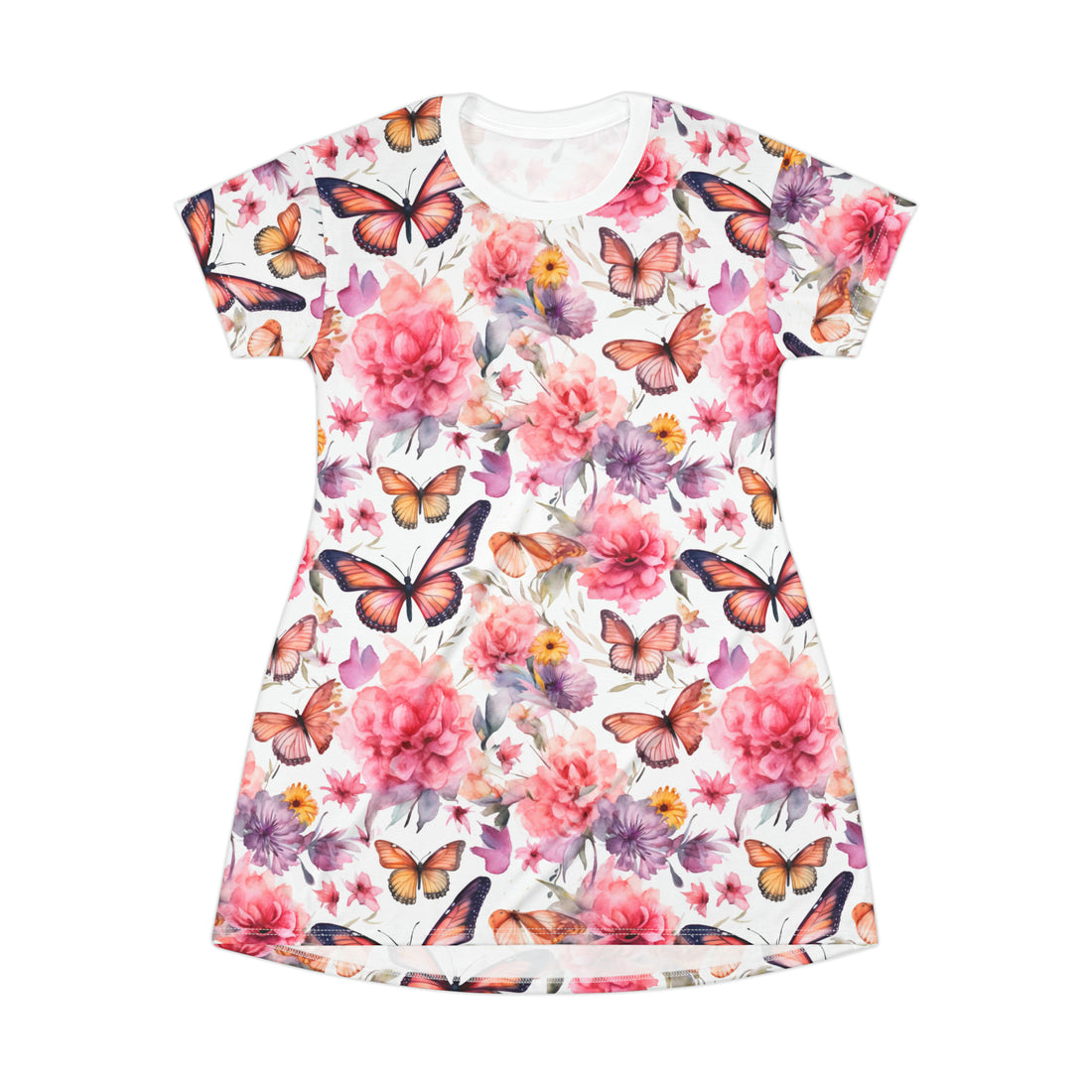 Petals and Flutterby Nightgown T-Shirt Dress (AOP)