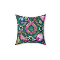 Oriental Remembrance Pink Cloisonné Harmony Spun Polyester Square Pillow with Green Backdrop