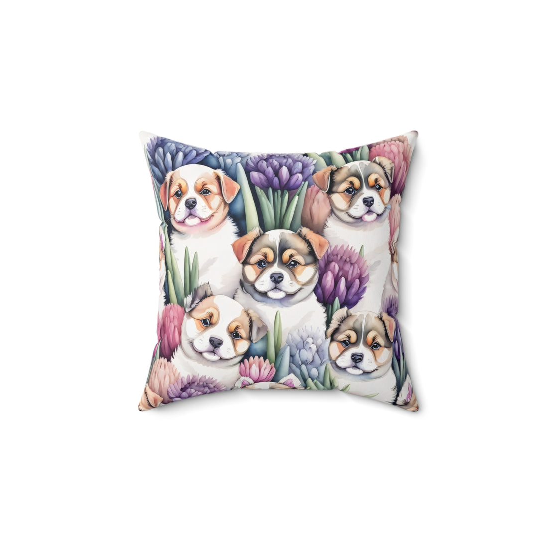 Curious Huskies in Hyacinths Spun Polyester Square Pillow