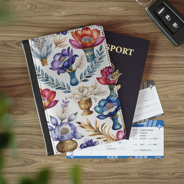 Vintage Elegance Passport Cover: Goblets, Flowers, and Ferns