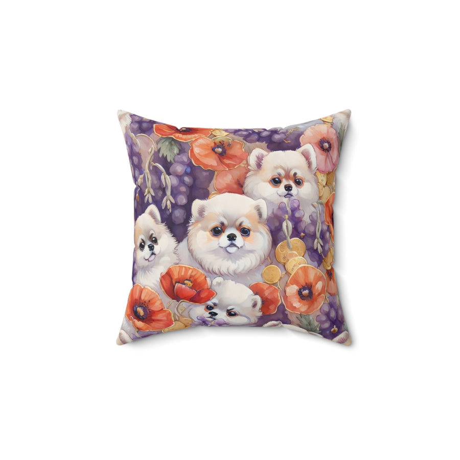 Pompom Puppy Blossom Polyester Square Pillow