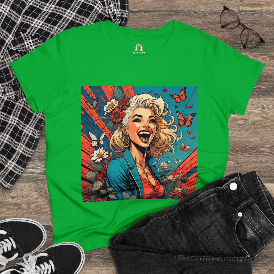 Happiness Laughter and Butterflies Marilyn Women's Midweight Cotton Tee