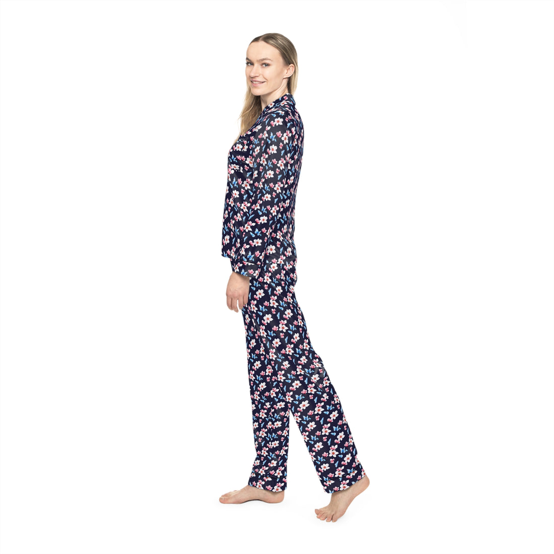 Cherry and Magnolia Bloom Women's Luxury Satin Pajamas (AOP)