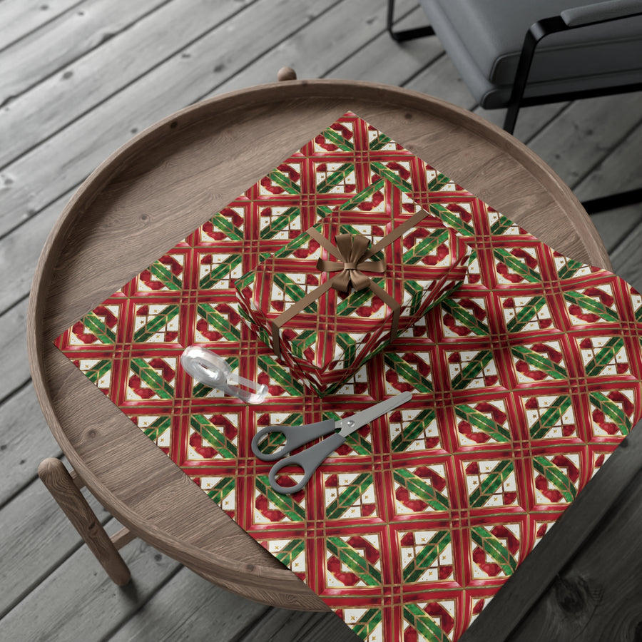Red Green Gold Geometric Gift Wrap Papers
