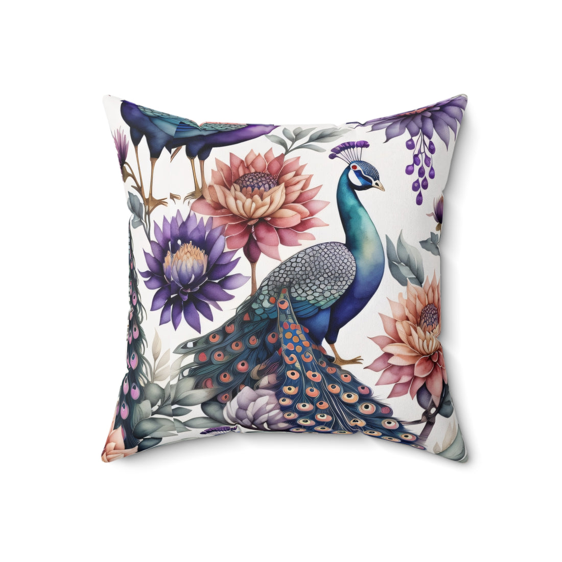 Peacock Elegance Dahlia Throw Pillow Spun Polyester Square Pillow