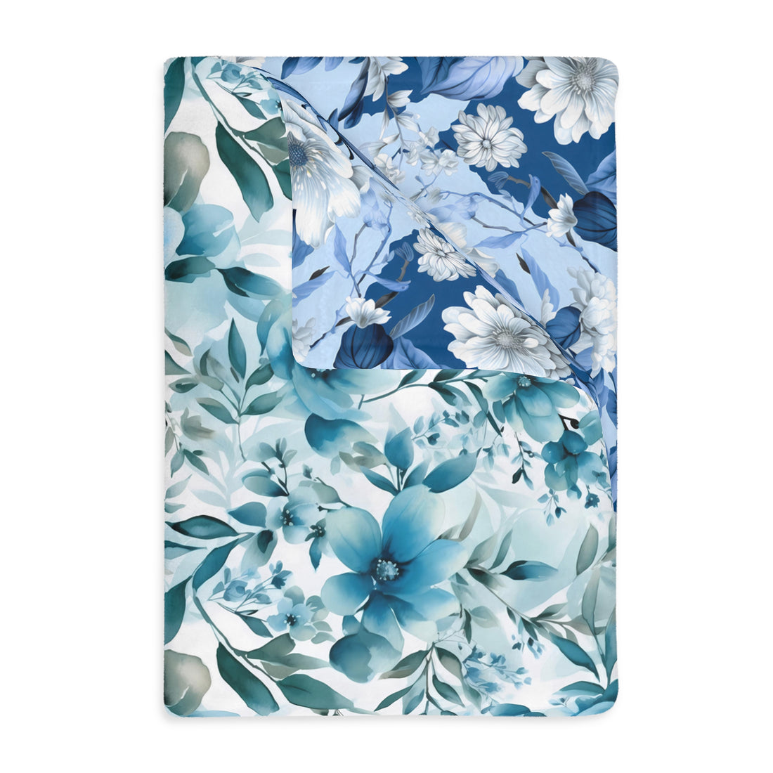 Floral Blue Velveteen Reversible Blanket