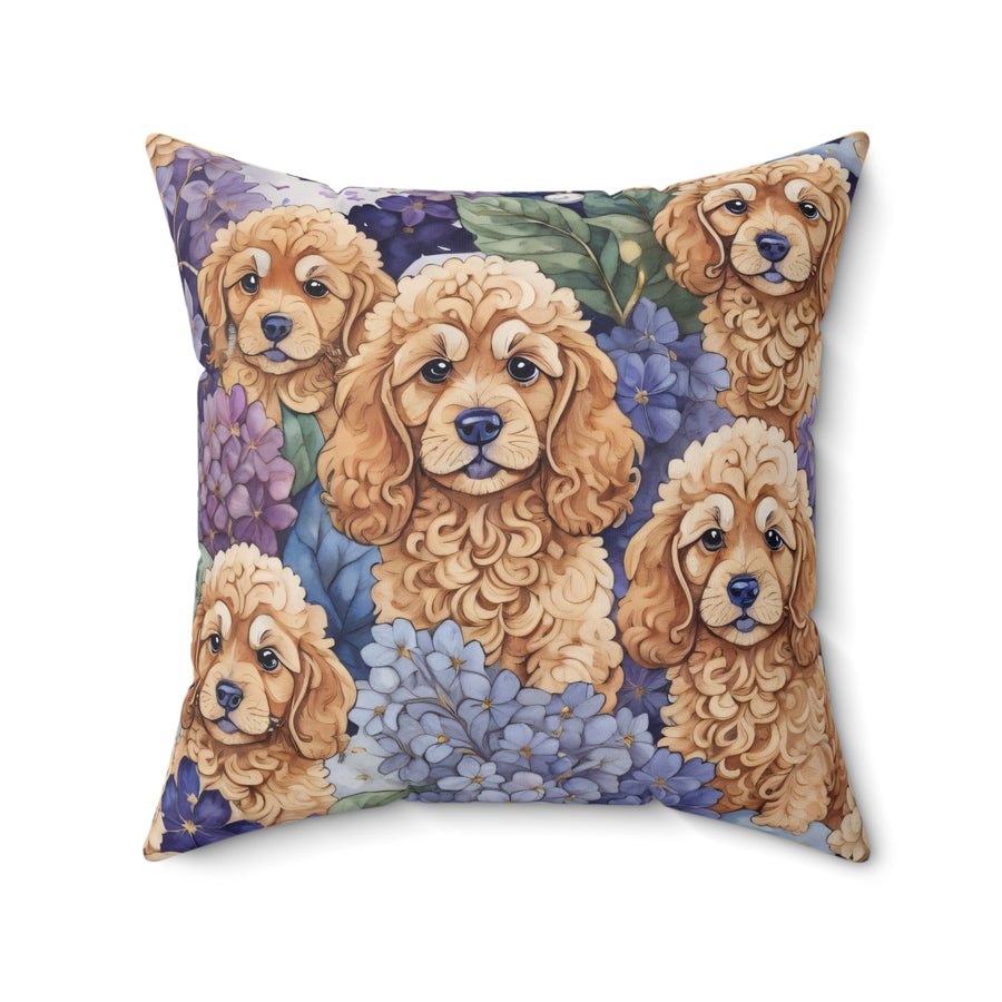 Goldendoodle Hyndrangea Peek-A-boo Spun Polyester Square Pillow