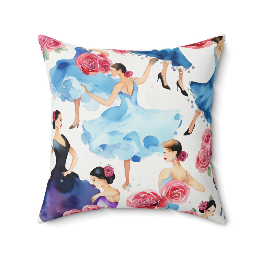 Flamenco Dancer Pillow in Blue and Black with Roses from Yumigara