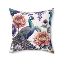 Peacock Elegance Dahlia Throw Pillow Spun Polyester Square Pillow