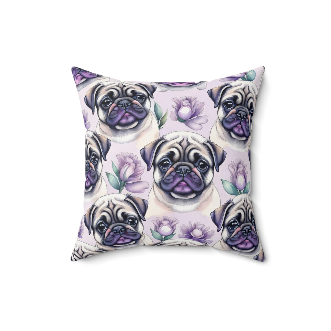 Lilac Pug Spun Polyester Square Pillow