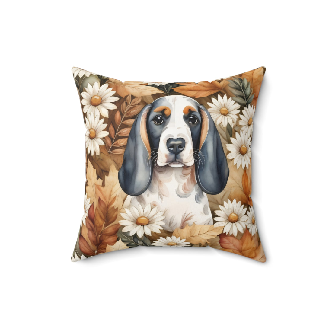 Basset Hound In The Meadow of Autumn Daisies Pillow