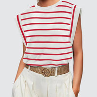Striped Round Neck Cap Sleeve T-Shirt