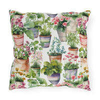 Colorful Flower Planters Patterned Outdoor Pillows