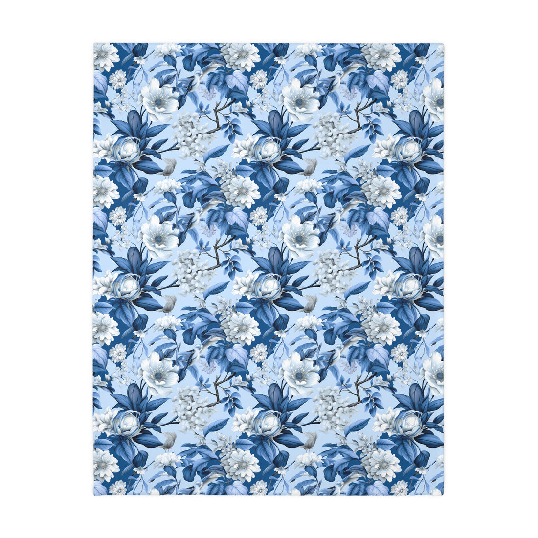 Floral Blue Velveteen Reversible Blanket