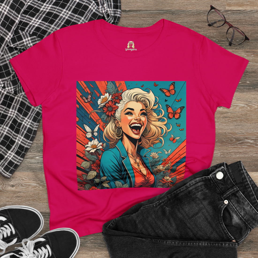 Happiness Laughter and Butterflies Marilyn Women's Midweight Cotton Tee