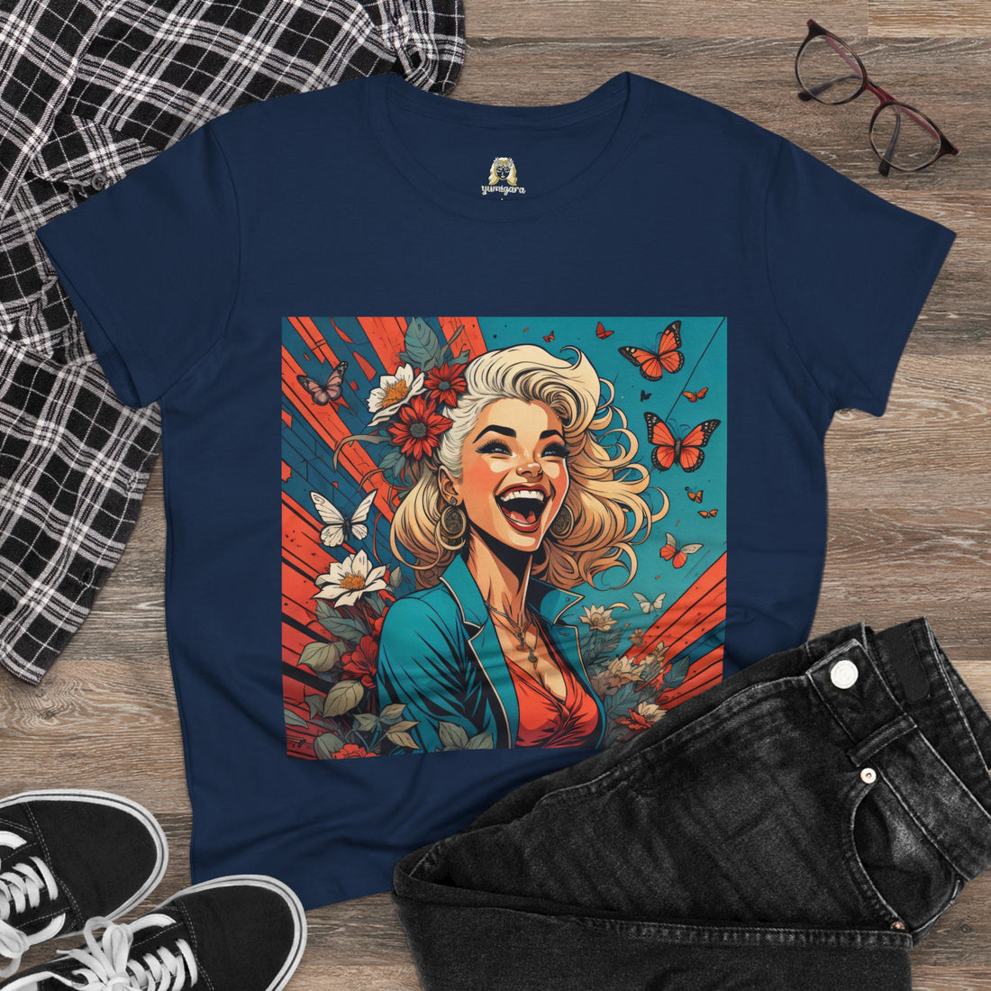 Happiness Laughter and Butterflies Marilyn Women's Midweight Cotton Tee