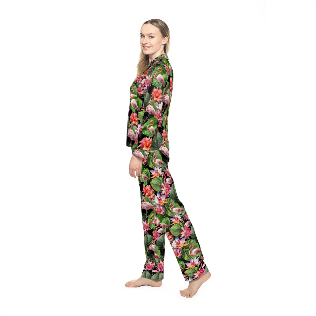 Blushing Flamingo Women's Luxury Satin Pajamas (AOP)