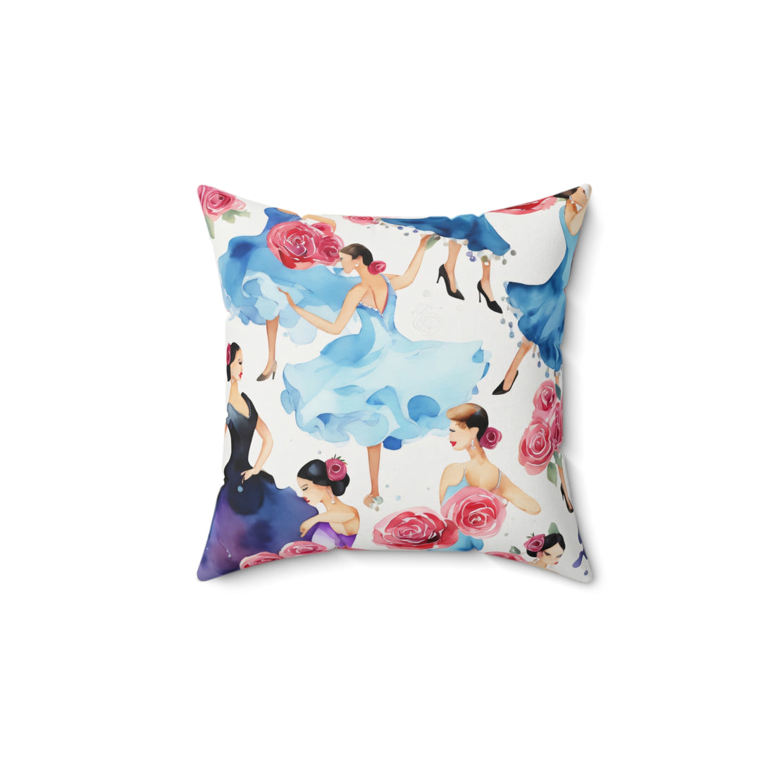 Flamenco Dancer Pillow in Blue and Black with Roses from Yumigara