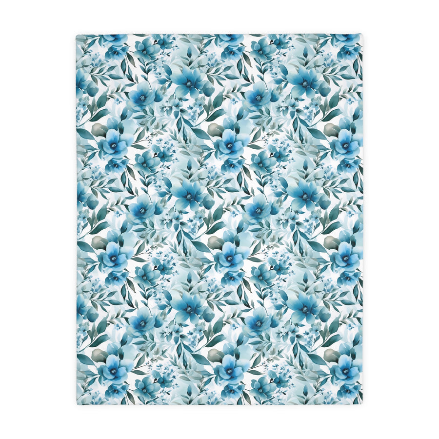 Floral Blue Velveteen Reversible Blanket