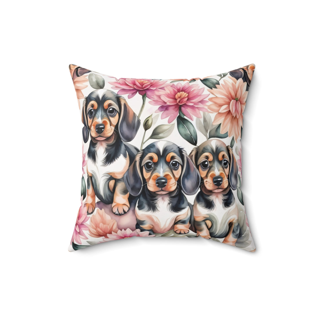 Dahlias and Dachshunds Polyester Square Pillow