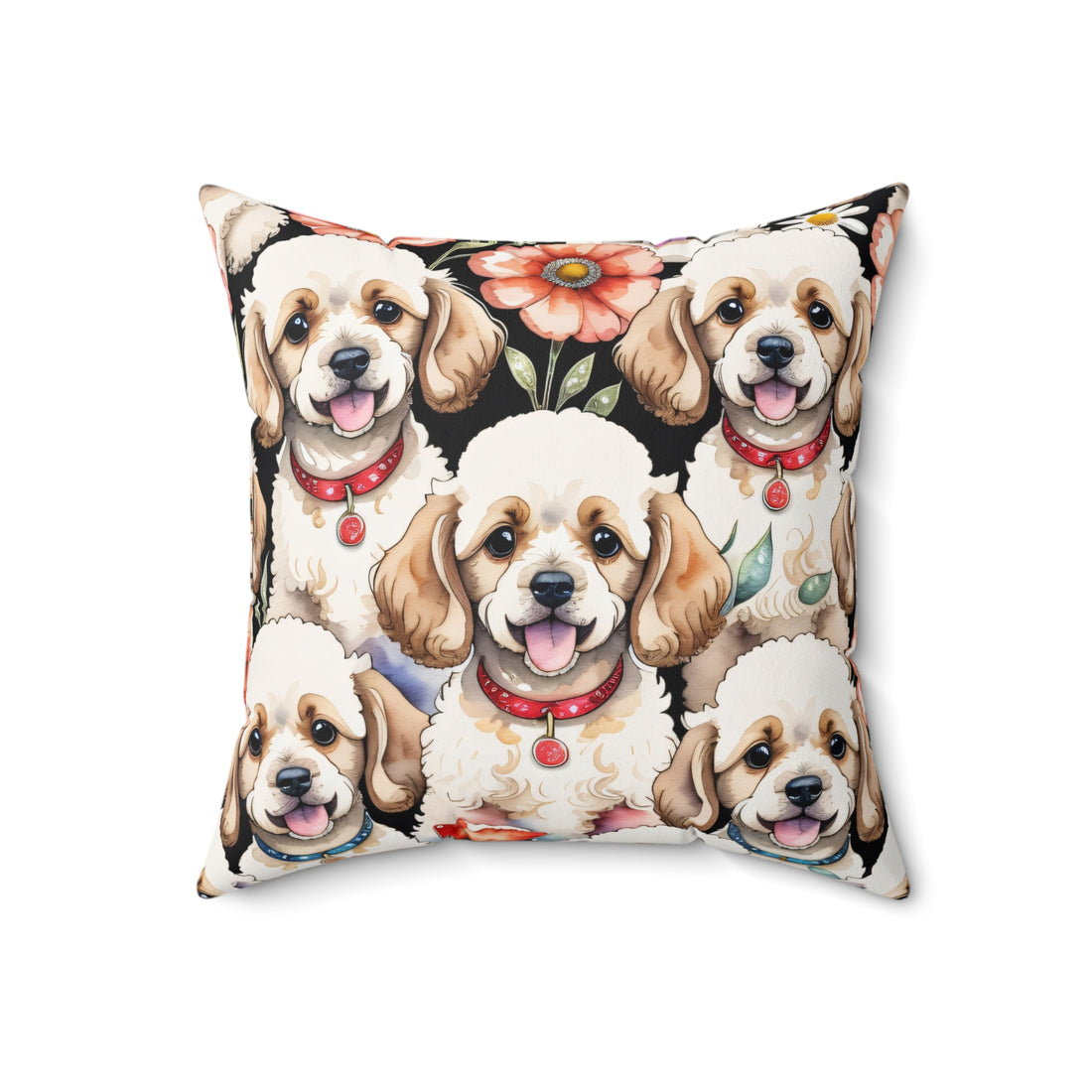 Golden Doodle Poppies Spun Polyester Square Pillow