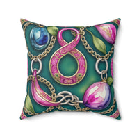 Oriental Remembrance Pink Cloisonné Harmony Spun Polyester Square Pillow with Green Backdrop