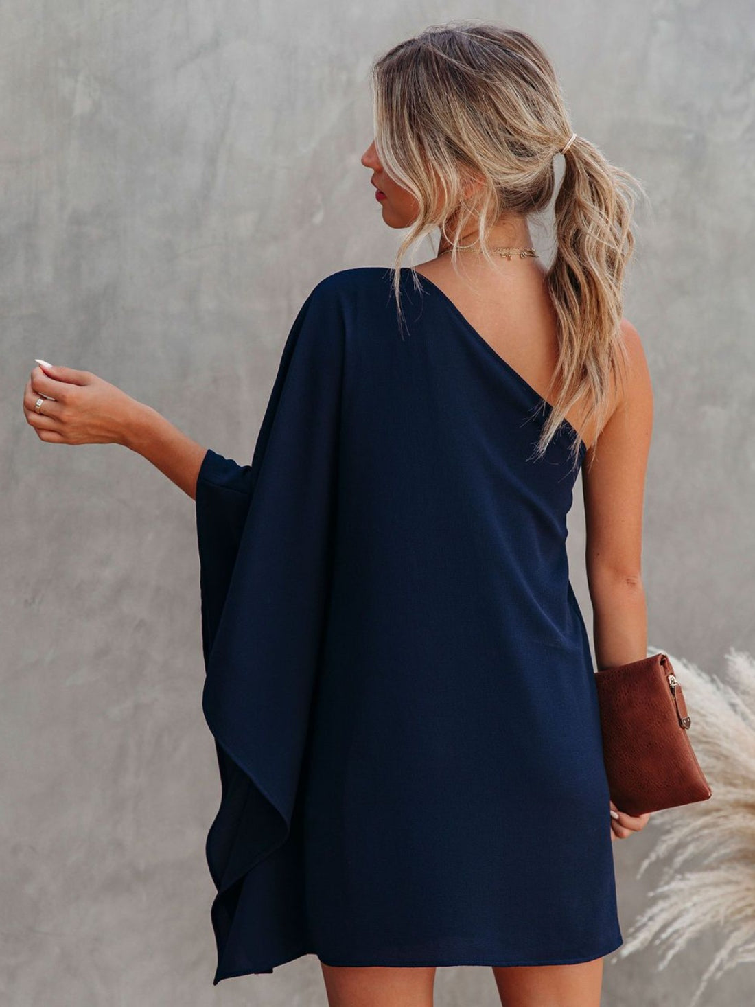 Single Shoulder Kimono Sleeve Mini Dress