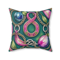 Oriental Remembrance Pink Cloisonné Harmony Spun Polyester Square Pillow with Green Backdrop